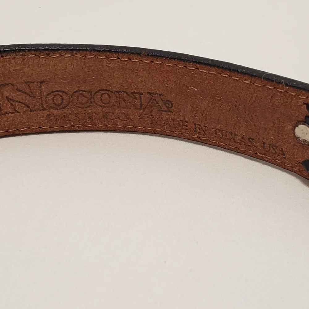 Nocona Western Black Leather Belt Made in USA Woven Embossed Embellishments